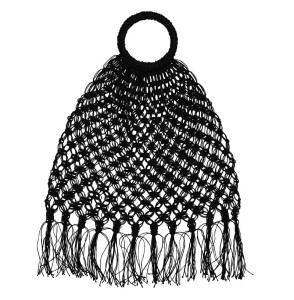 Madam Stoltz Torba jutowa makrama czarna